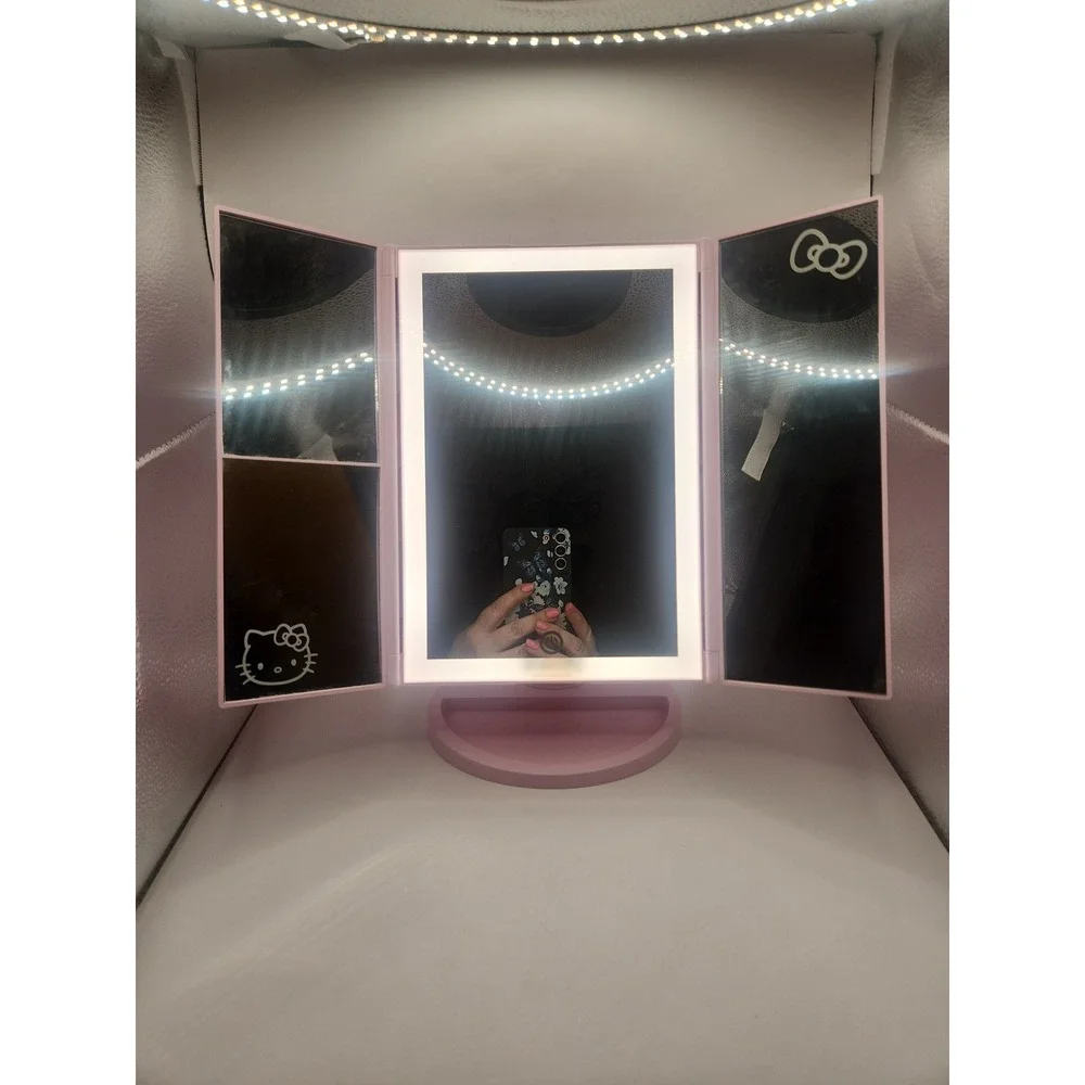 Hello Kitty Pink Impressions 2021 Tri-Fold LED Makeup Vanity Mirror Collectible